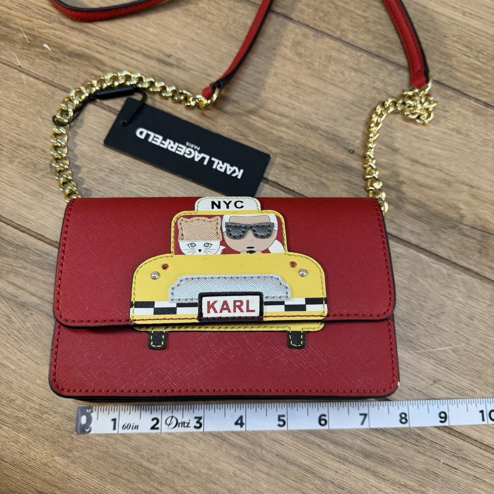 Karl Lagerfeld Red Crossbody Purse with Chain • Brand New • NYC Taxi with cat! - Picture 11 of 13